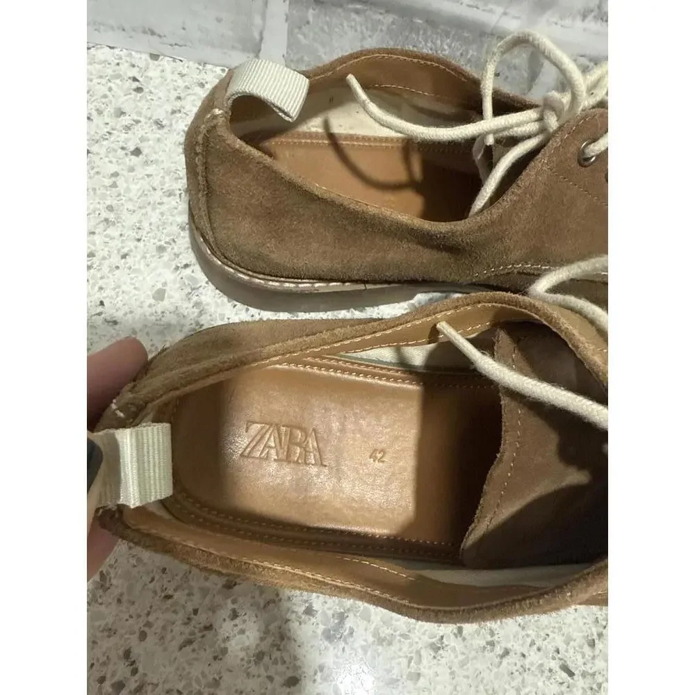 Zara Brown Suede Men's Oxford Shoes with Off White Laces